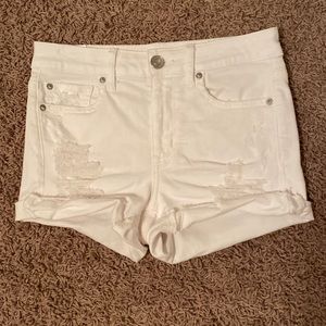 AE white denim shorts